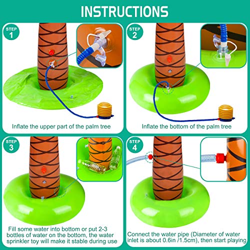 Juboury Palm Tree Sprinkler Inflatable Palm Tree Water Toys - Outdoor Inflatable Ginormous Palm Tree Yard Sprinkler for Kids