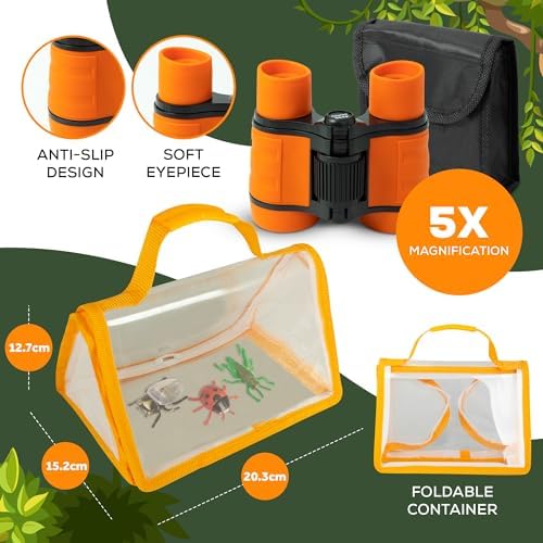 Kit Exploration Enfant avec Jumelles, Boussole, Loupe, Boite Loupe Insecte - Cadeau d'anniversaire pour Garçons et Filles âgés de 3 à 12 Ans