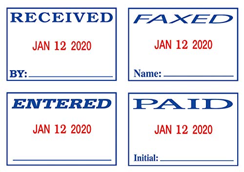 2000 PLUS 4-In-1 Date and Message Stamp, Self-Inking, ENTERED, PAID, RECEIVED, FAXED, 1-3/4" x 1-1/8" Impression, Red and Blue Ink (032519)