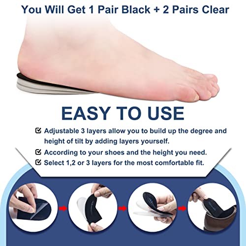 3 Layers Adjustable Supination & Over - Pronation Adhesive Corrective Gel Shoe Inserts, Medial& Lateral Heel Wedge Lifts for Foot Alignment, Knock Knee Pain, Bow Legs, Osteoarthritis(Black)