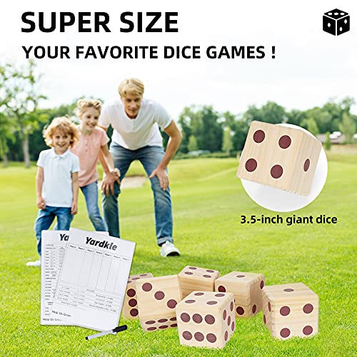 WIn SPORTS Giant Yard Dice Game Set,Wooden Classic&Jumbo Dice 3.5",Lawn
