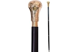 SADAF NAUTICAL Replica of Bat Masterson Walking Cane Wooden Walking Stick Handmade Brass Knob Handle Walking Cane for Men and Women, Black and Gold 37.5 Inch