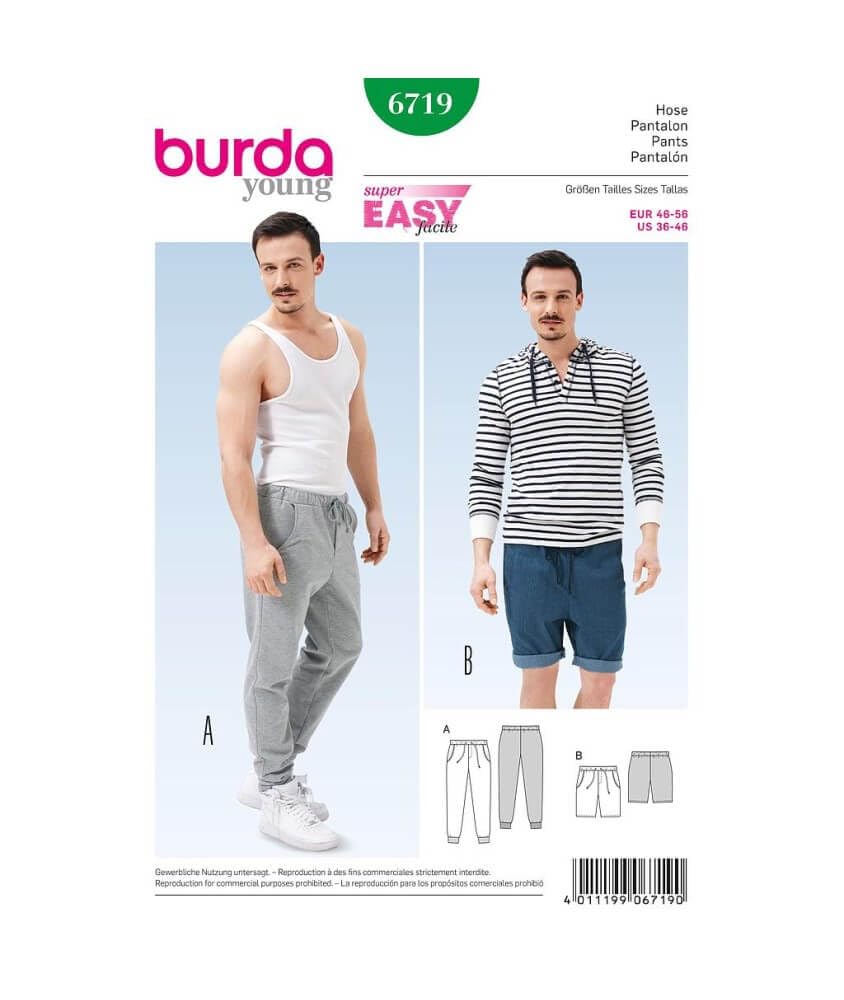 Burda Style Sewing Pattern B6719 Men's Jogging Trousers