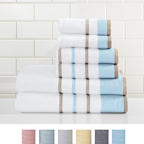 Luxury Hotel / Spa 100% Turkish Cotton Striped Bath Towel, 500 GSM. Includes 1 Bath Towel. Noelle Collection By Great Bay Home Brand. (Bath Towel, Sky Blue / Cappuccino)