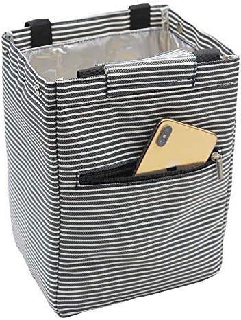 Insulated Lunch Bag Reusable Lunch Tote Bag Bento Cooler Bag Lunch Box Organizer for Woman Man Work Picnic or Travel (Black Stripes)