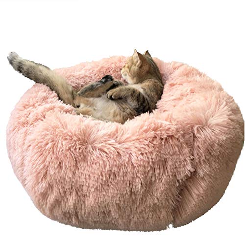 BinetGo Dog Bed Cat Bed Cushion Bed Faux Fur Donut Cuddler for Dog and Cat Joint-Relief and Improved Sleep - Machine Washable, Waterproof Bottom (Large, Pink)