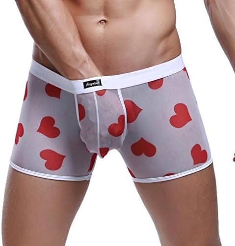 Nibito Fashion Mens Net Yarn Breathable Printing Flat Sexy Uderwear Practical (White, M)
