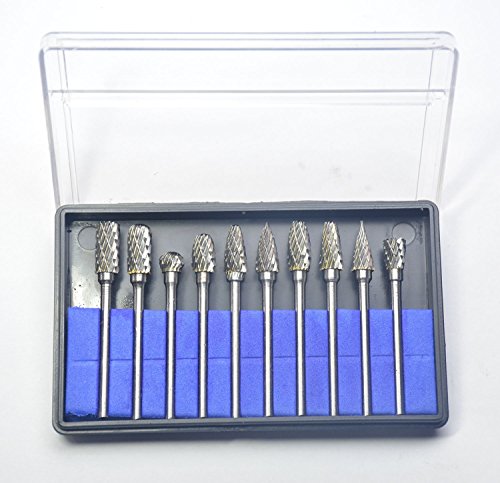 10pcs 2.35mm Shank Tungsten Steel Solid Carbide Rotary Files Diamond Burrs Set Fits Dremel Rotary Tool for Temporary Crown or Woodworking Drilling Carving Engraving by Dr. House