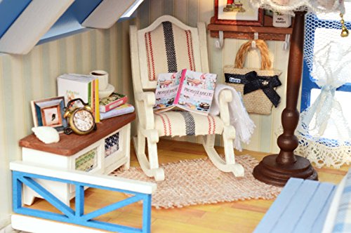 Cuteroom DIY Holz Puppenhaus Handmade Miniatur Kit - Beach Storey Villa Modell & Möbel/Spieluhr – Bild 7