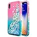 iPhone XR Case with Tempered Glass Screen Protector for Girls Women, NageBee Glitter Bling Liquid Floating Quicksand Waterfall Sparkle Diamond Durable Cute Case for iPhone XR 6.1 inch -Pink/Aqua