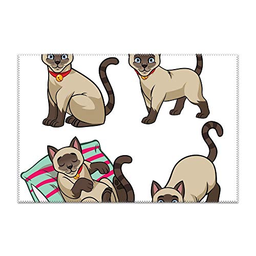 yyoungsell Cute Siamese Cat Placemat for Dining Table Heat Resistant Wipeable Non-Slip (Best Product To Clean Dishwasher)