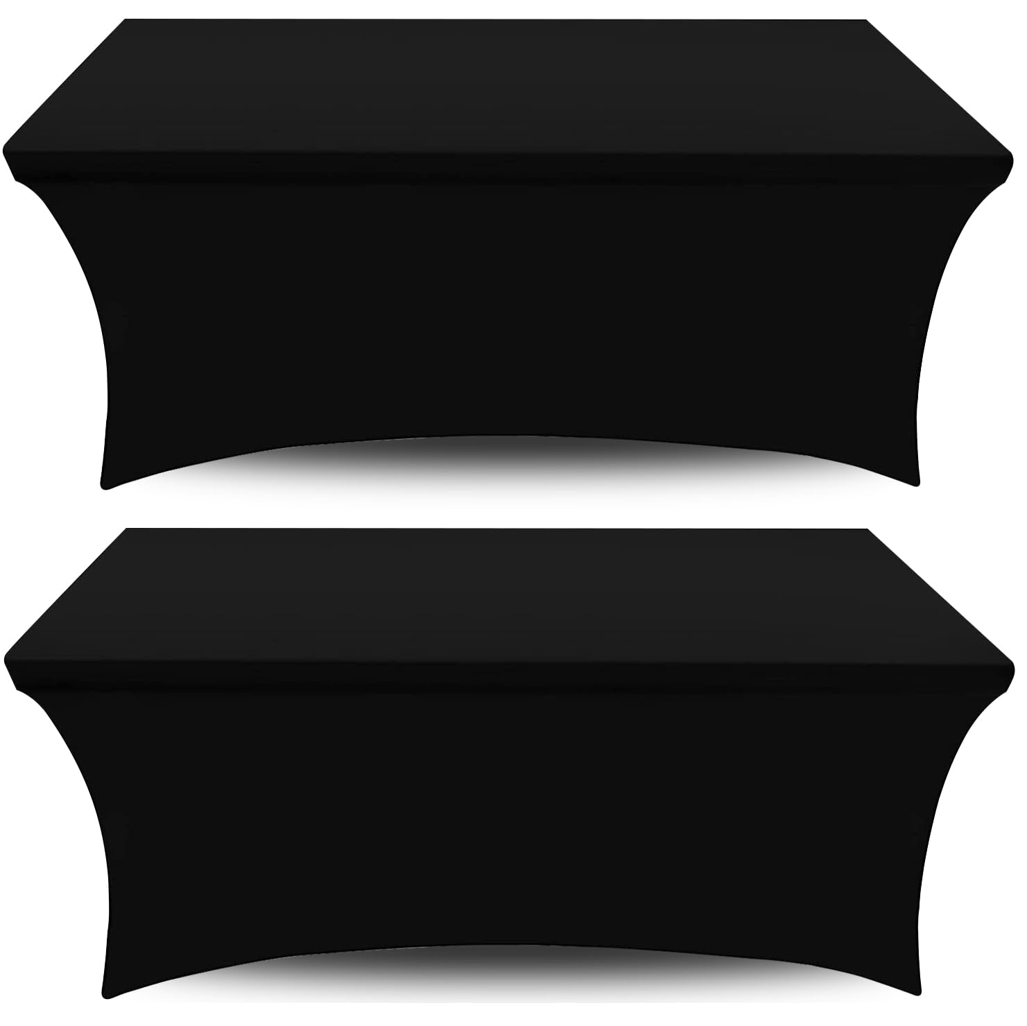 Photo 1 of Black Spandex Table Covers 6ft, 2 Pack - Elegant, Durable, Stretchy 6ft Table Cover Fitted, Wrinkle and Stain Resistant, Elastic Leg Pockets