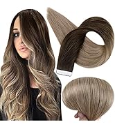 Fshine Human Hair Tape in Hair Extensions 18 Inch Balayage Color 2 Darkest Brown Fading to 6 and ...