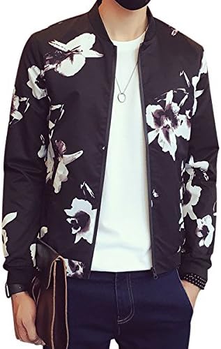 ES JEWEL Men's Bomber Varsity Jacket Baseball Coat Fashion Casual Floral Printed Long Sleeve Slim Fit Lightweight Sportswear