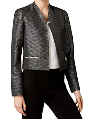 Petite Metallic Open Front Zipper Detail Jacket