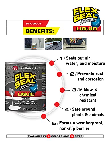 Flex Seal Liquid Waterproof Rubber Sealant Coating, Leak Repair & Patch for Roof, Gutters, Concrete & Basements, Brush/Roll/Dip/Pour, Gray, 32 oz (945 mL)