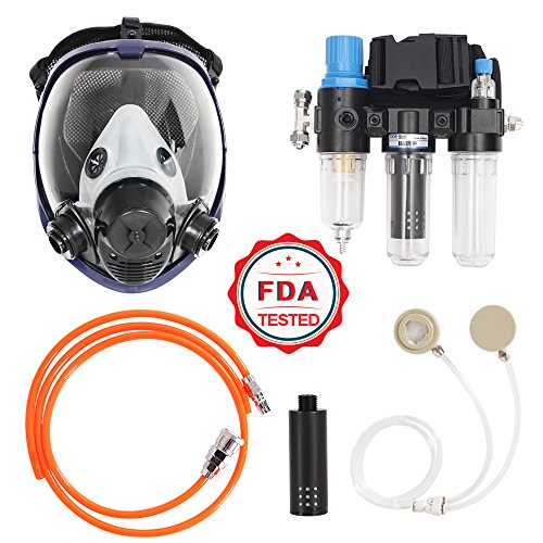 Three-In-One Function Supplied Air Fed Respirator System & Full Face Gas Mask, FDA Tested, Breathe Easily, Don't Need Cartridge, Mask Included