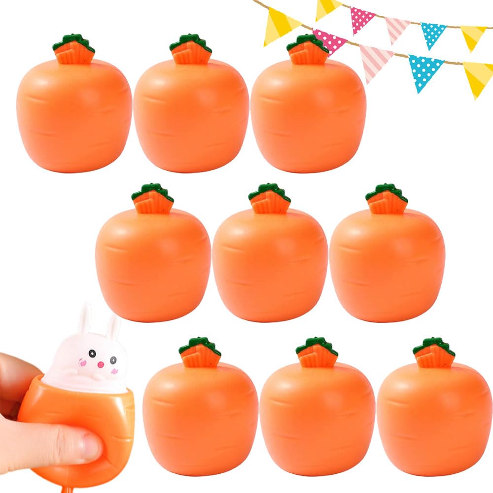Easter Basket Stuffers, Easter Bunny Carrot Squeeze Toys for Kids Adult, Easter Basket Filler Ideas Gifts (9 Pcs)