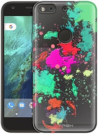 Google Pixel Case, Slim Fit Snap On Cover by Trek Abstract Paint with Fish Clear Case