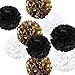 Fonder Mols 9pcs Mixed Sizes 8'' 10'' 14'' Metallic Gold Black White Tissue Paper Pom Poms Decorative Graduation Party Hanging Decor Favor