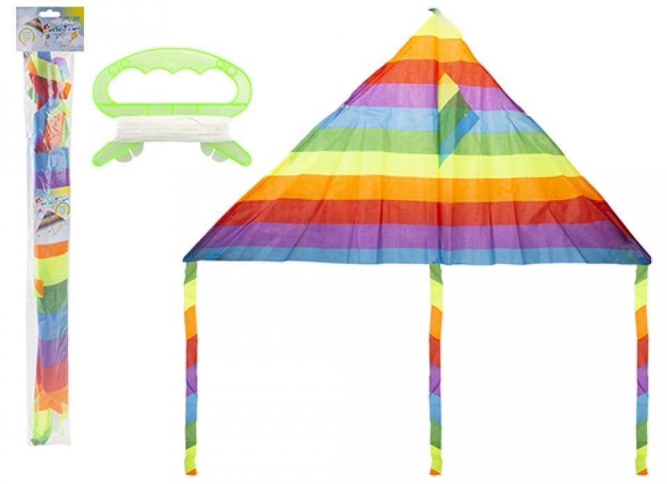 PMS MULTI COLOURED STRIPEY VULCAN SHAPE FLYING KITE WITH TAIL 1.2MTR X 60CM