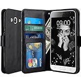 J3 Case, Express Prime Case, Amp Prime Case, LK Luxury PU Leather Wallet Case Flip Cover with Card Slots & Stand For Samsung Galaxy J3 / Express Prime / Amp Prime, BLACK