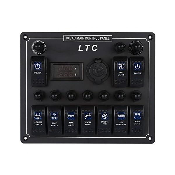 LTC-10-Gang-Waterproof-Car-Auto-Boat-Marine-LED-ACDC-Rocker-Switch-Panel-Circuit-Breaker-Digital-Voltmeter-with-12V-Cigarette-Socket