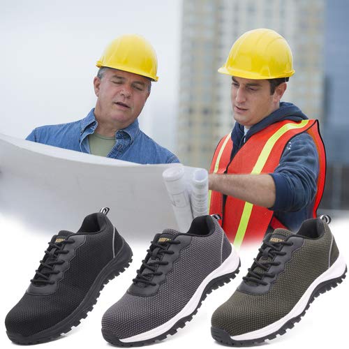 EXEBLUE Men\'s Safety Shoes Work Steel Toe Protective Shoes - Industrial & Construction Shoes Mesh Breathable Reflective Strip Black