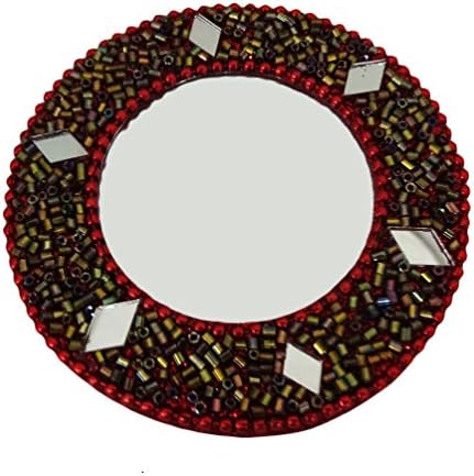Indian Women Mirror Home Decor Antique Traditional Jewellery Cosmatic Table Top Glass Mirror Beaded Material Fashion Mirror Gift For Her