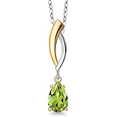 Gem Stone King 925 Silver and 10K Yellow Gold Green Peridot Pendant Necklace for Women | 0.68 Cttw | Gemstone August Birthstone | Pear Shape 7X5MM | With 18 Inch Silver Chain