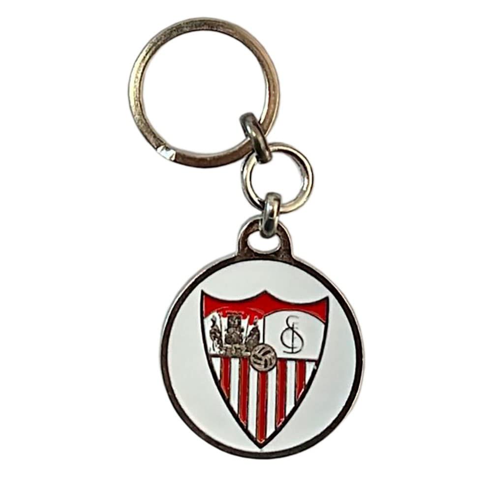 Sevilla F.C. Keychain Round White Shield Keyring, white, Estandar