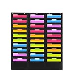 Heavy Duty Storage Pocket Chart with 30 Pockets, 5 Over Door Hangers Included | Hanging Wall File Organizer by Hippo Creation - Organize Your Assignments, Files, Scrapbook Papers & More (Black)