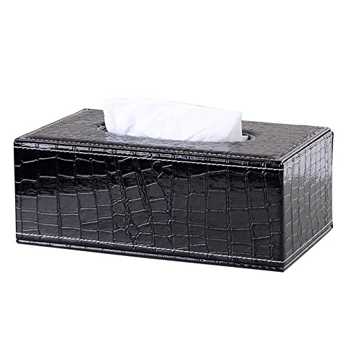 KINGFOM Rectangular PU Leather Facial Tissue Box Napkin Holder for Home Office, Car Automotive Decoration (Black Crocodile)