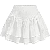 SweatyRocks Women's High Waist Tiered Ruffle Lace Trim Mini Skirts