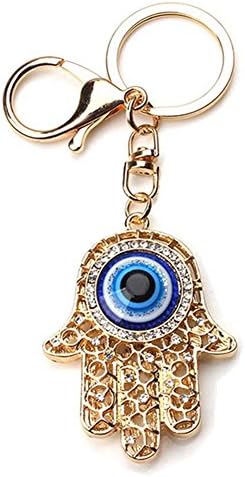 Muzuri Fengshui Amulet Hamsa Hand Blue Evil Eye Keychain/Key Chain/Key Ring Charm Purse Pendant Handbag Bag Decoration