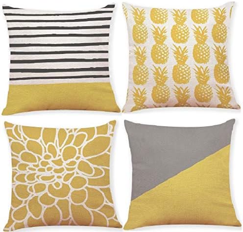 Decemter Pineapple Throw Pillow Covers Set of 4 18x18 Cotton Linen Home Decor Yellow Cushion Cover