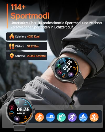 Smartwatch with SIM Slot and 180° Rotating Camera, 1.73 Inch HD Touch Screen Android Smart Watch, Unlocked 4G GSM for Standalone Calls, GPS, Heart Rate Fitness Watch, 800 mAh, 3 GB RAM + 32 GB ROM