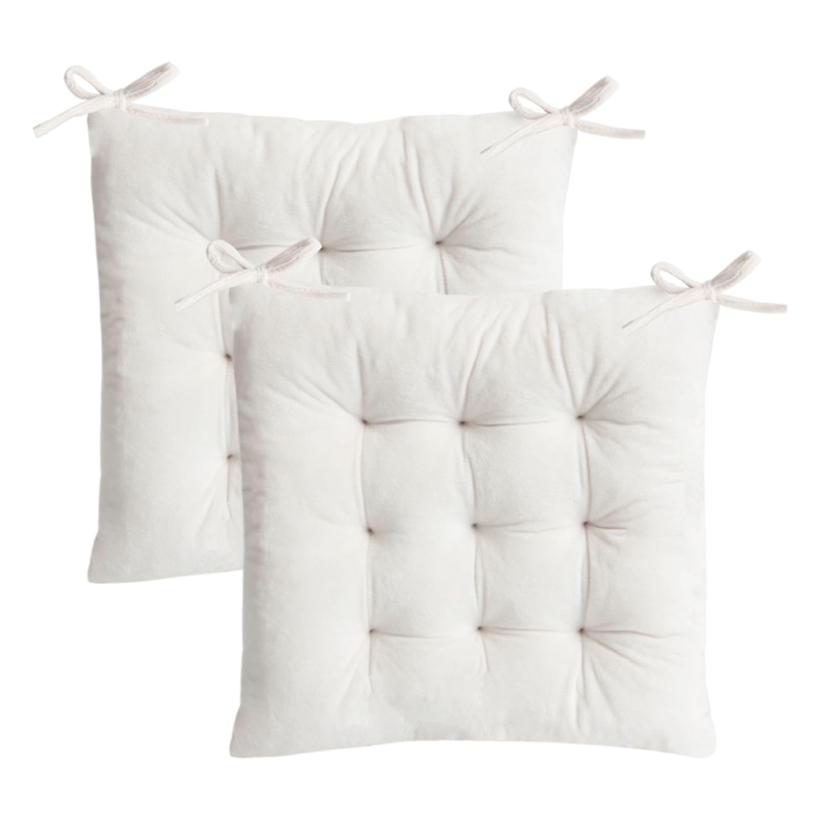 Photo 1 of 2 Pack Square Seat Cushion Chair Pads for Kitchen Dining Chairs, Soft Comfort Velvet Chair Mat Pillow Cushions with Ties for Office Desk Living Room Tatami 15.5", Ivory