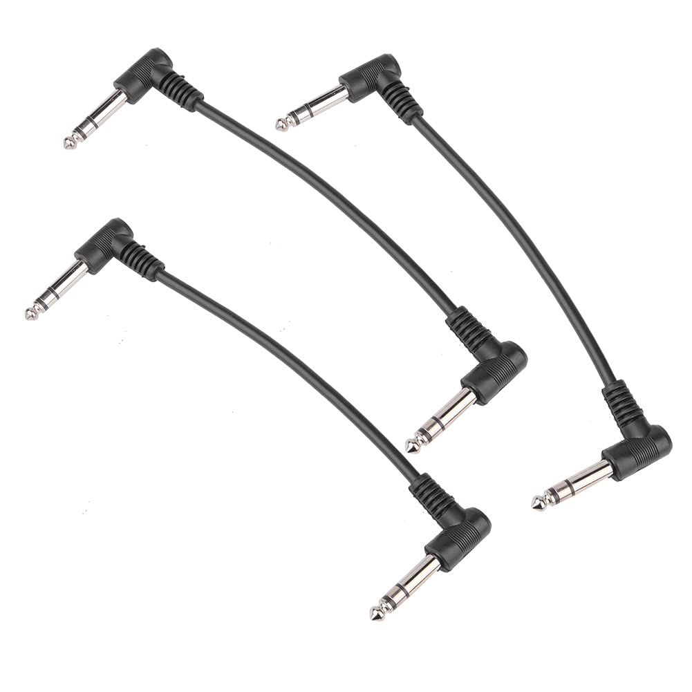 BRIEFCEC 6 Inch Guitar Patch Cable 6.35mm Noiseless Effects Pedalboard With Right Angle Male TS Stereo Instrument Cord for Bass (3 Pack)