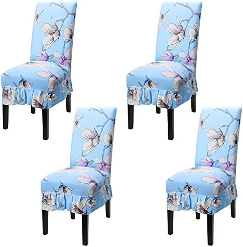 Fullon 4 Pack Super Fit Stretch Removable Washable Short Skirt Dining Chair Protector Cover Seat Slipcover for Hotel,Dining Room,Ceremony,Banquet Wedding Party (4, BC)