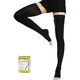 Beister 1 Pair Medical Open Toe Thigh High Compression Stockings with Silicone Band for Women & Men, Firm 20-30 mmHg Graduated Support for Varicose Veins, Edema, Flight.