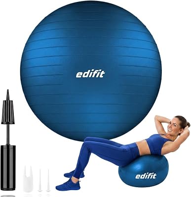 , Pelota de Pilates, 55,65 y 75, Ejercicio en Casa, Incluye Hinchador, Fitball, Embarazadas, Accesorios Yoga, Gimnasio, Varios Tamaños (75cm, Azul)