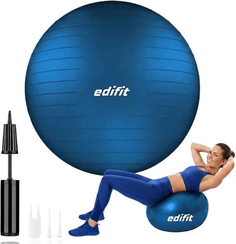 , Pelota de Pilates, 55,65 y 75, Ejercicio en Casa, Incluye Hinchador, Fitball, Embarazadas, Accesorios Yoga, Gimnasio, Varios Tamaños (75cm, Azul)