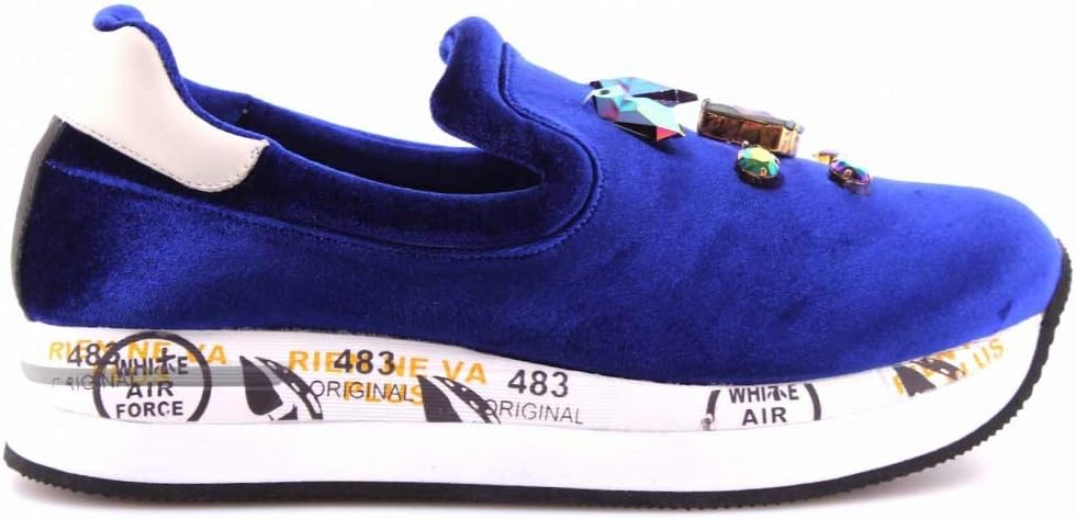 PREMIATA Women's Shoes Sneakers Slip On Takai 1757 Velvet Blue Jewelry Italy New