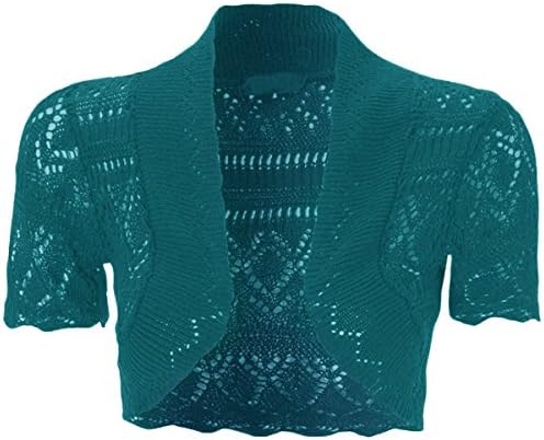 mafhh55 Womens New Crochet Front Open Ladies Short Sleeve Knitted Bolero Cropped Cardigan Shrug Top 8-30