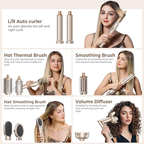 UKLISS Pro Airstyler Hairstyler Set 8 in 1 High Speed Ion Hair Dryer Brush with Automatic Airflow Curling Iron Straightener Volume Brush Anti-Frizz Drying