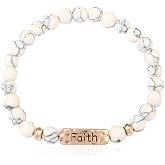 RIAH FASHION Inspirational Quote Message Prayer Beaded Bracelet - Christian Bible Cuff Blessed, Faith, Love, Hope Natural Stone Bead Stretch Bangle