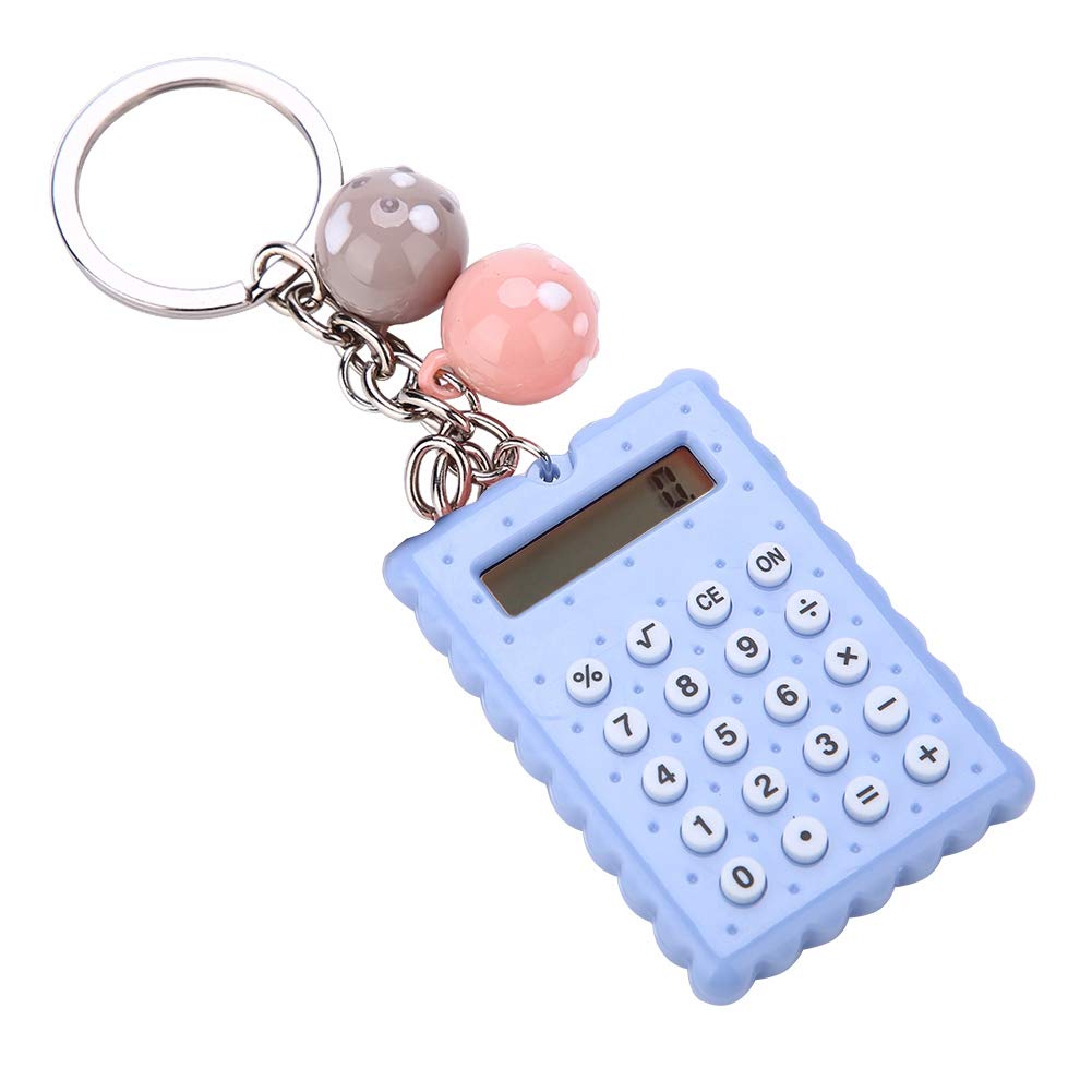 Goshyda Mini Keychain Calculator, Cute Biscuit Style Portable 8-Bit Display, Blue