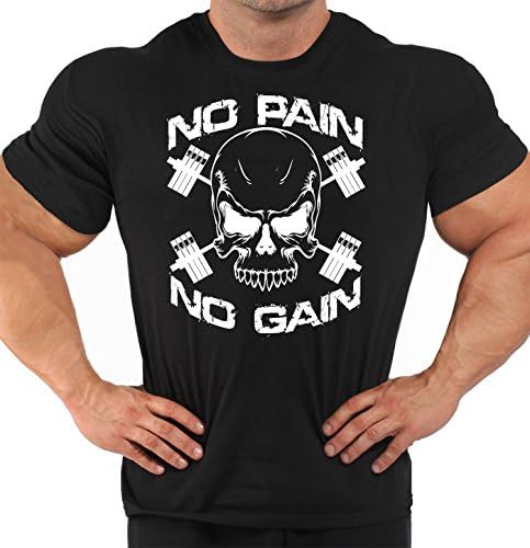Men's Bodybuilding Black T-Shirt No Pain Skull - Gym Training, Workout MMA Tee