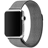 LSoug Apple Watch Band - Magnet Closure, 38mm Milanese Loop Stainless Steel Bracelet Strap, Replacement Wrist Band for iWatch - Black